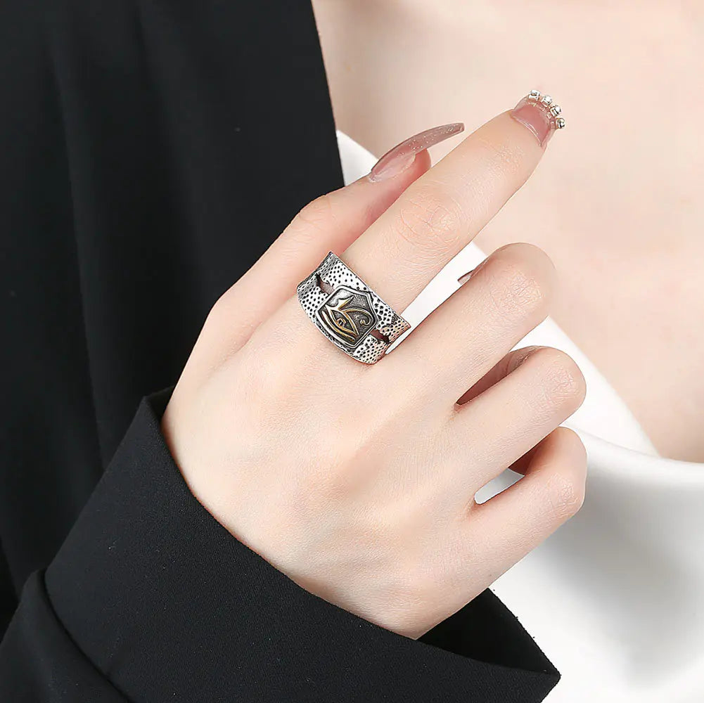 Vintage Horus Anubis Pharaoh Men's Ring in Distressed Style